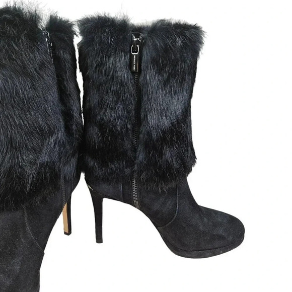 Michael Kors Black Faye Bootie Genuine Rabbit Fur and Suede Stilleto Size 8.5 M - Picture 5 of 9